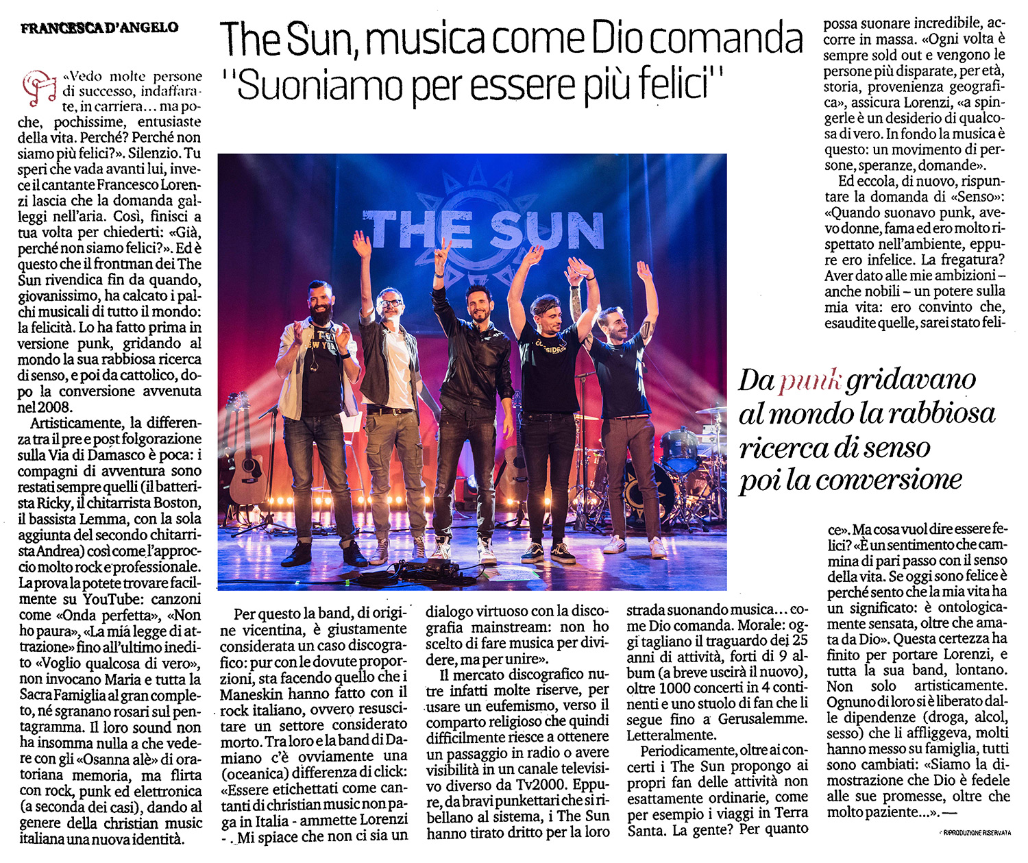 the sun rock band articolo lo specchio la stampa